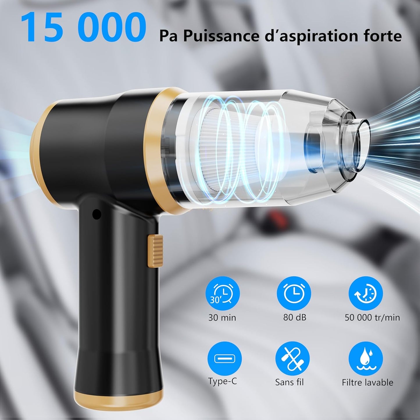 Aspirateur Voiture Anti-Poils — Zéro Poil en 3 Minutes